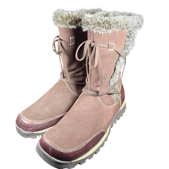 Skechers Suede Leather Brown Faux Fur Lining Zipper Lug sole Boots US Womens 8 - Picture 1 of 9